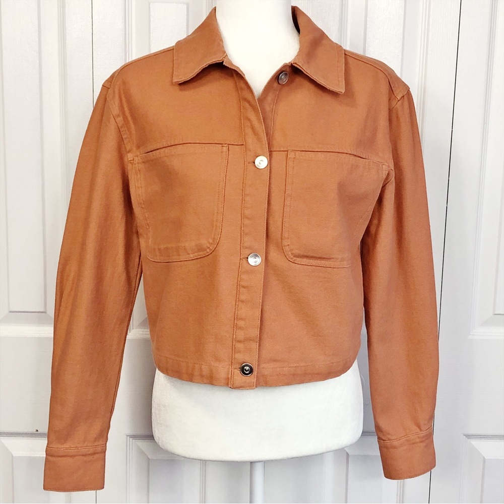 Nine West Burnt Orange Denim Cotton Cropped Utility Jean Jacket Size XS